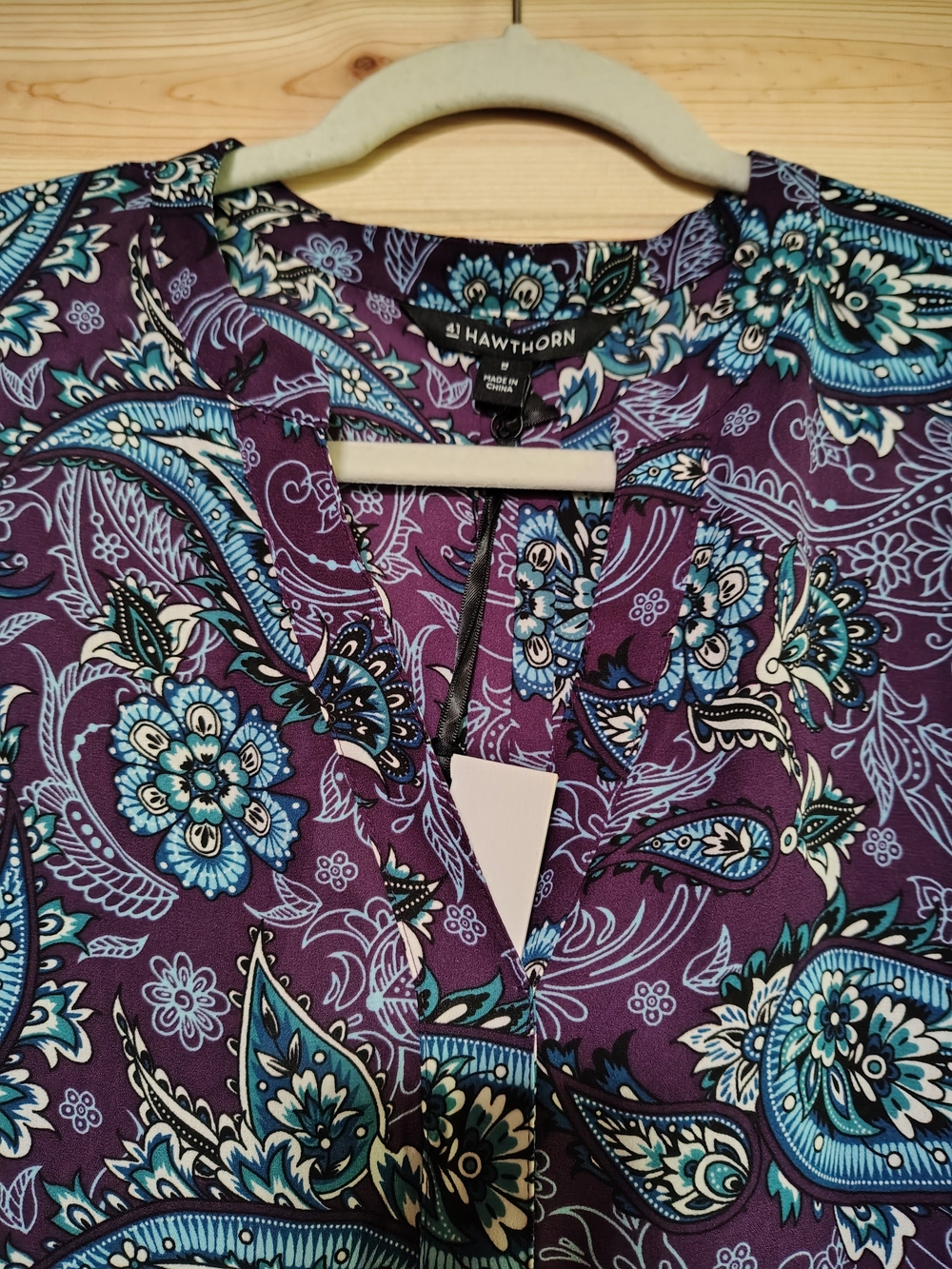 NEW 41 Hawthorn Trina Top Purple Paisley Floral M Bell Tie Sleeve Pleat Back - Picture 2 of 9